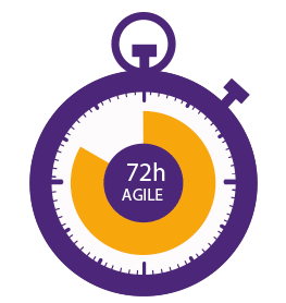 Logo 72h Agile : dessin de chronomètre orange et violet