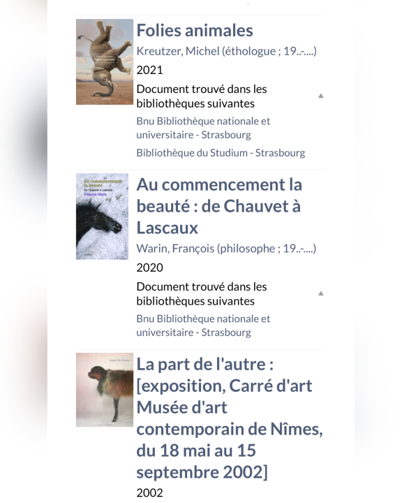 Sélection thématique A(RT)NIMAL depuis le catalogue de la Bnu
