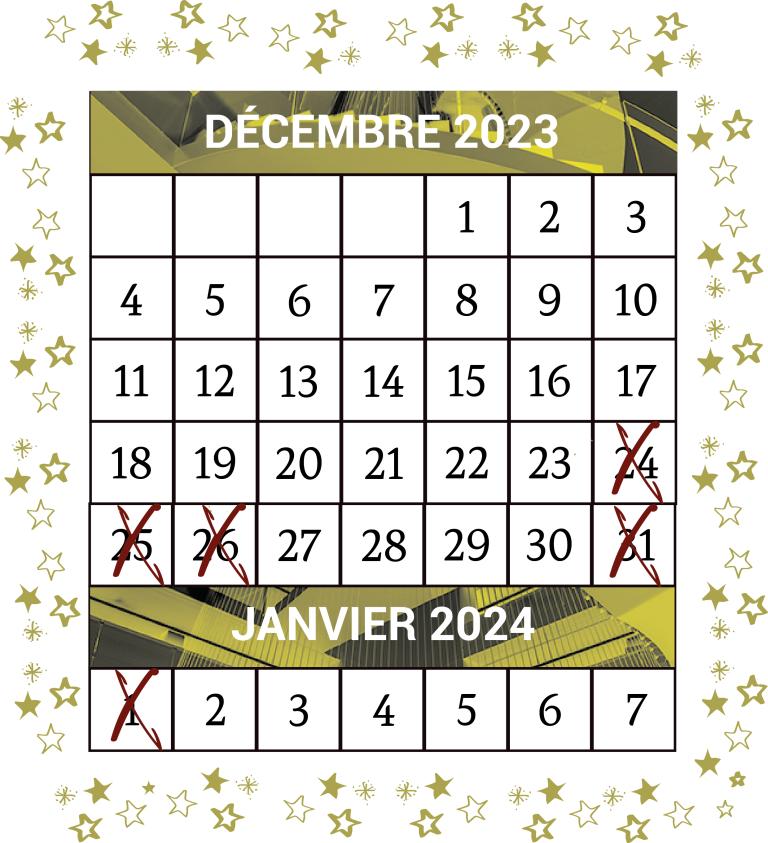 Horaires fin d'année 