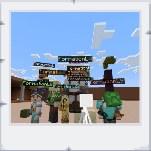photo de groupe dans la cour du palais dans minecraft