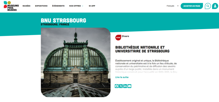 Bandeau de la page Bnu sur le site du Museums pass